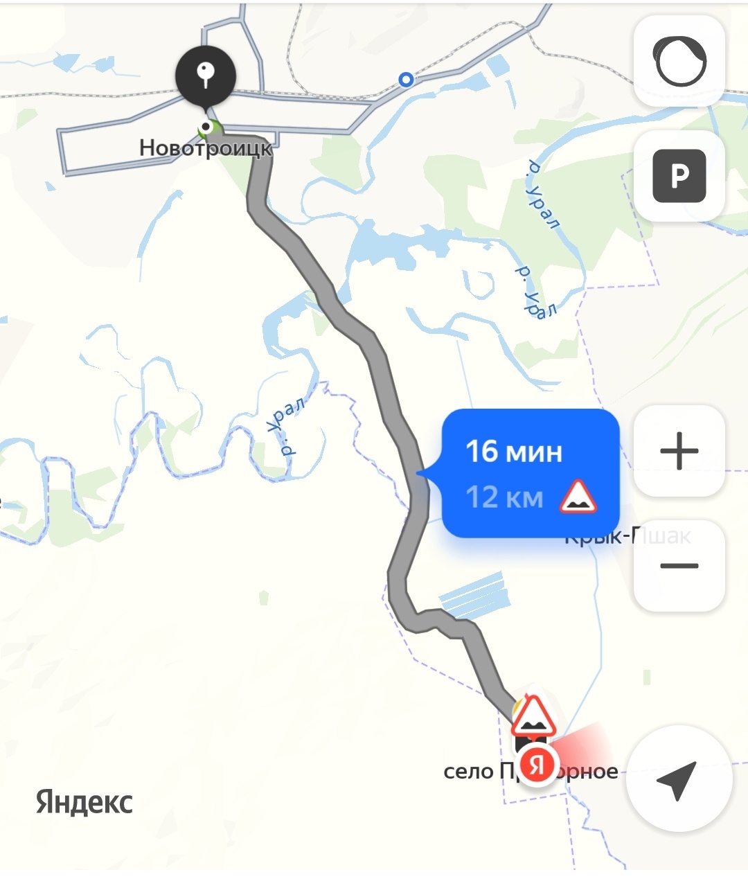 Схема проезда город Новотроицк - село Пригорное